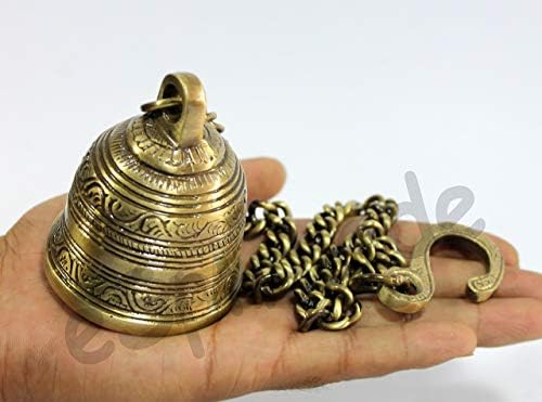 ESPLANADE - פעמון מקדש פליז בעבודת יד אתני הודי עם שרשרת | פעמון תלוי פליז | תפאורה ביתית | עיצוב דלת |